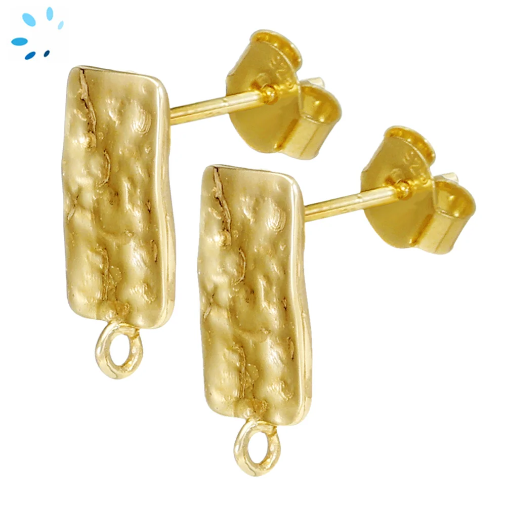 Sterling Silver 18k Gold Plated Hammered Rectangle Earring Finding with Charm Loop - 1 Pair