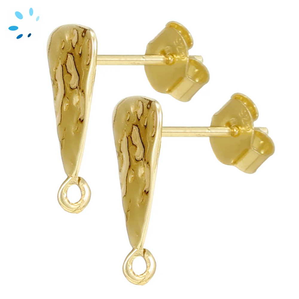 Sterling Silver 18k Gold Plated Hammered Triangle Earring Finding with Charm Loop - 1 Pair