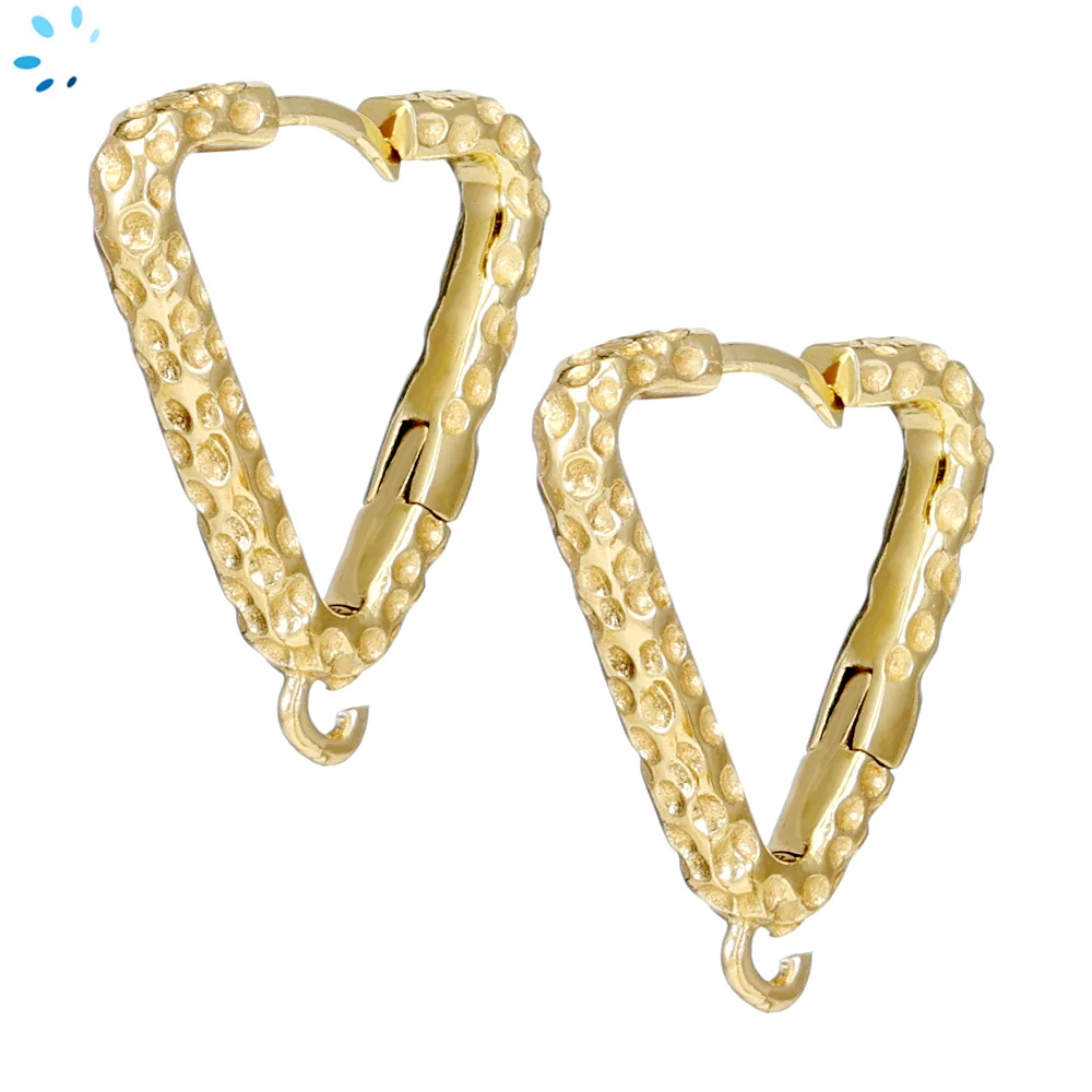 Sterling Silver 18k Gold Plated Hammered Triangle Huggie Hoop Earring Finding with Charm Loop - 1 Pair