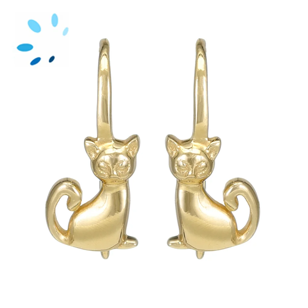 Sterling Silver 18k Gold Plated Kitten Cat French Hook Ear Wire with Charm Loop - 1 Pair