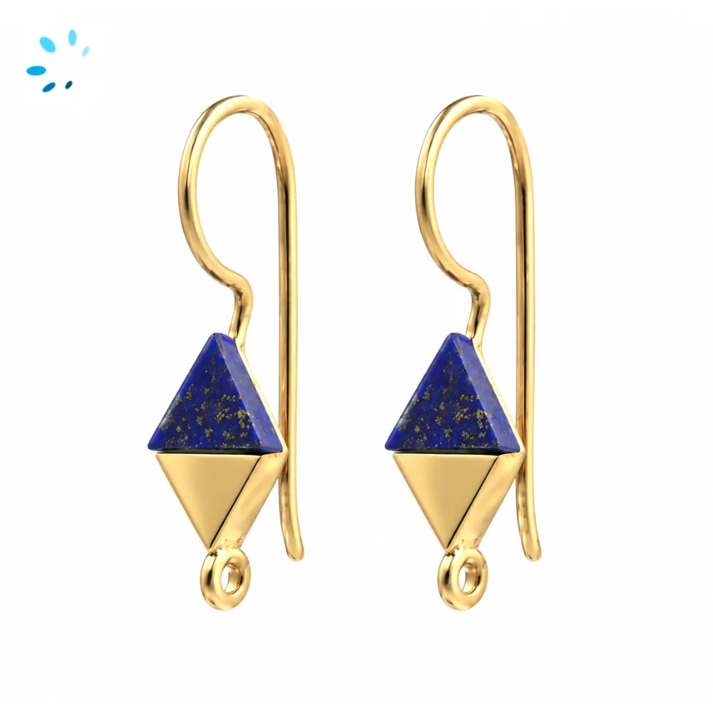 Sterling Silver 18k Gold Plated Lapis Kite Shape French Hook Ear Wire with Charm Loop - 1 Pair
