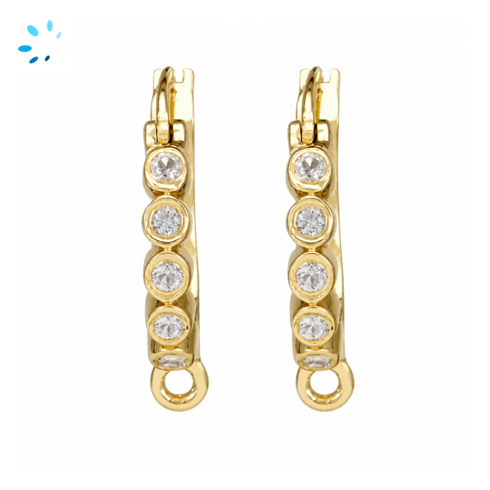 Sterling Silver 18k Gold Plated Natural Zircon Huggie Hoop Earring Finding with Charm Loop - 1 Pair