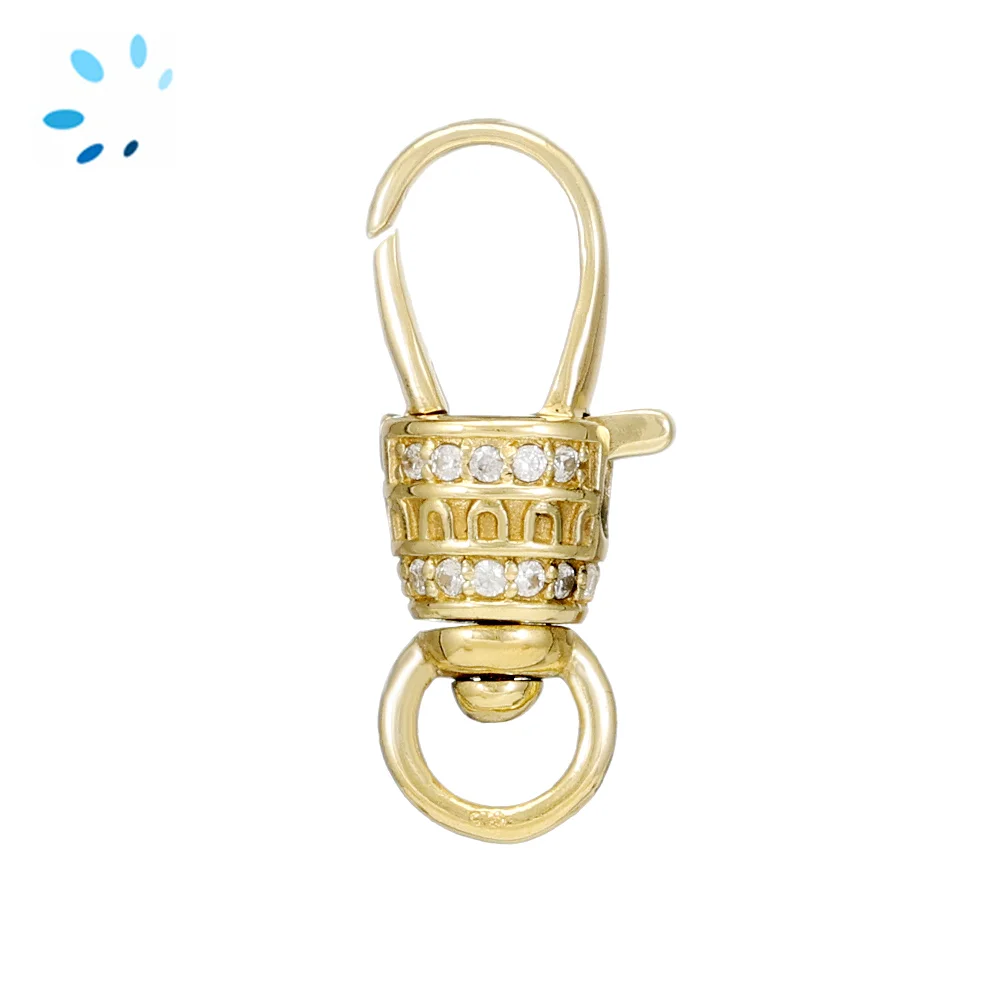 Sterling Silver 18k Gold Plated Natural Zircon Swivel Puch Gate Clasp Jewelry Finding - 1 Piece