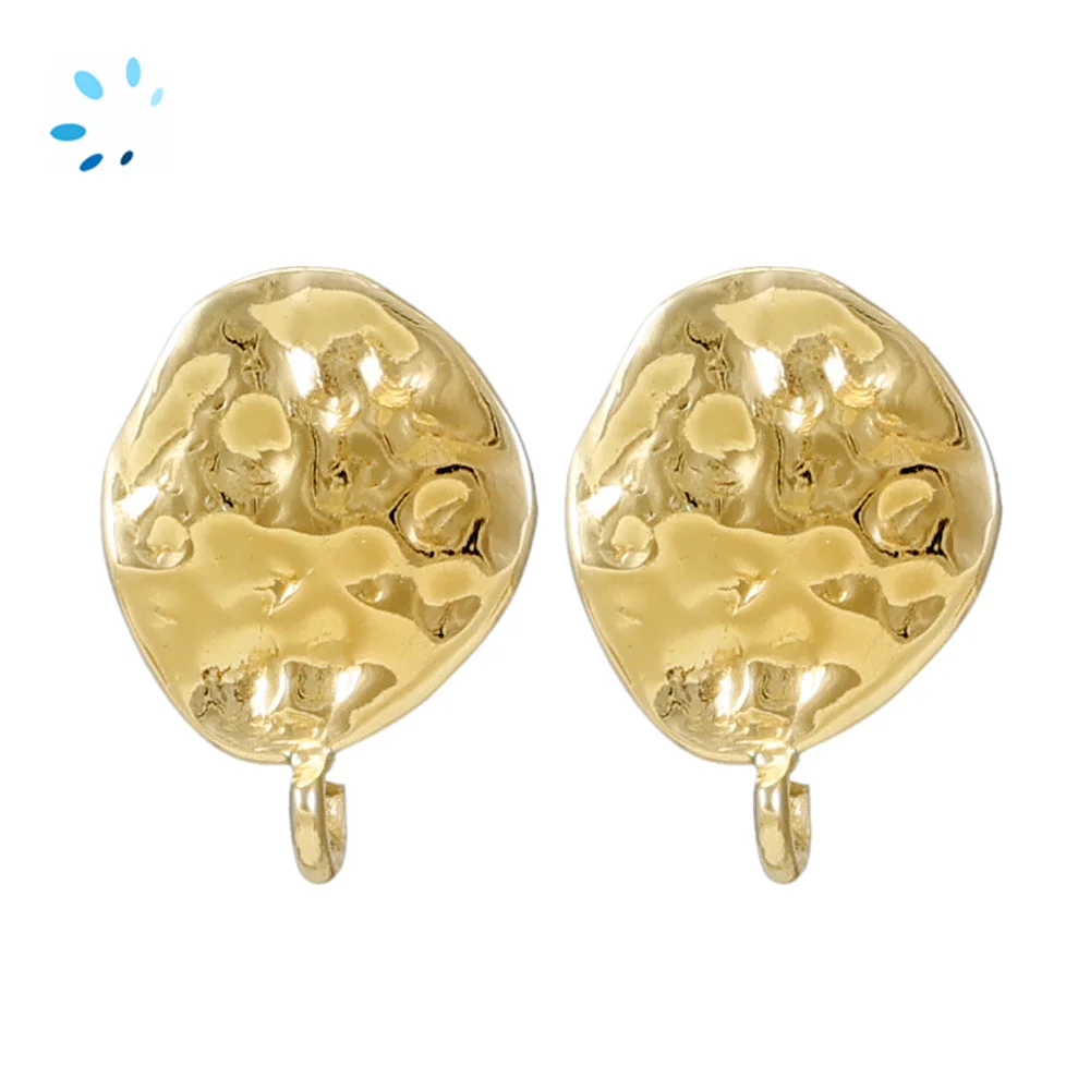 Sterling Silver 18k Gold Plated Organic Shape Hammered Earring Finding with Charm Loop - 1 Pair