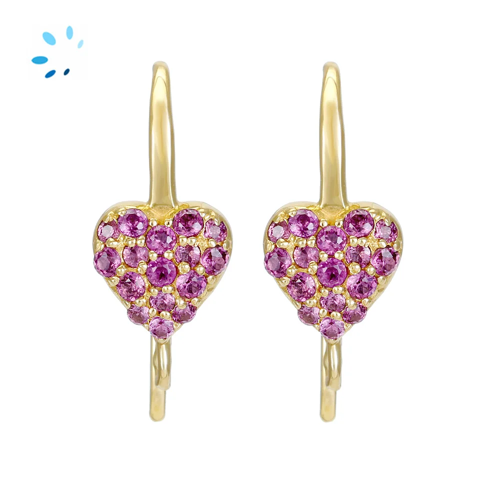 Sterling Silver 18k Gold Plated Pave Rhodolite Garnet Heart French Hook Ear Wire with Charm Loop - 1 Pair