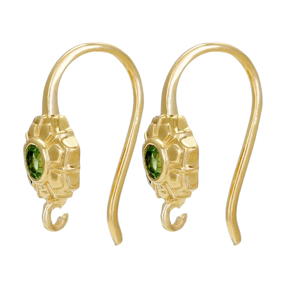 Sterling Silver 18k Gold Plated Peridot Floral French Hook Ear Wire with Charm Loop - 1 Pair