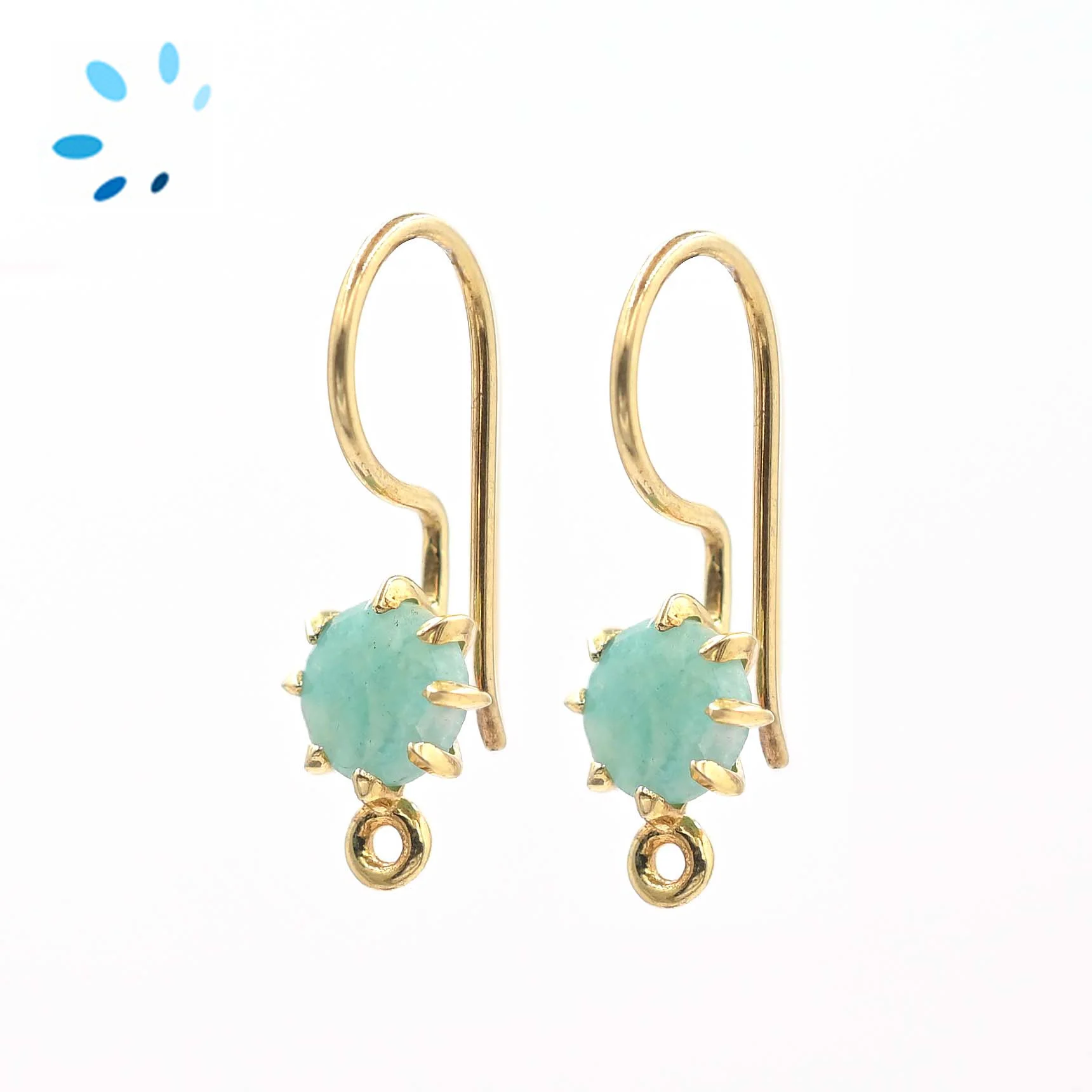 Sterling Silver 18k Gold Plated Prong-Set Amazonite French Hook Ear Wire with Charm Loop - 1 Pair