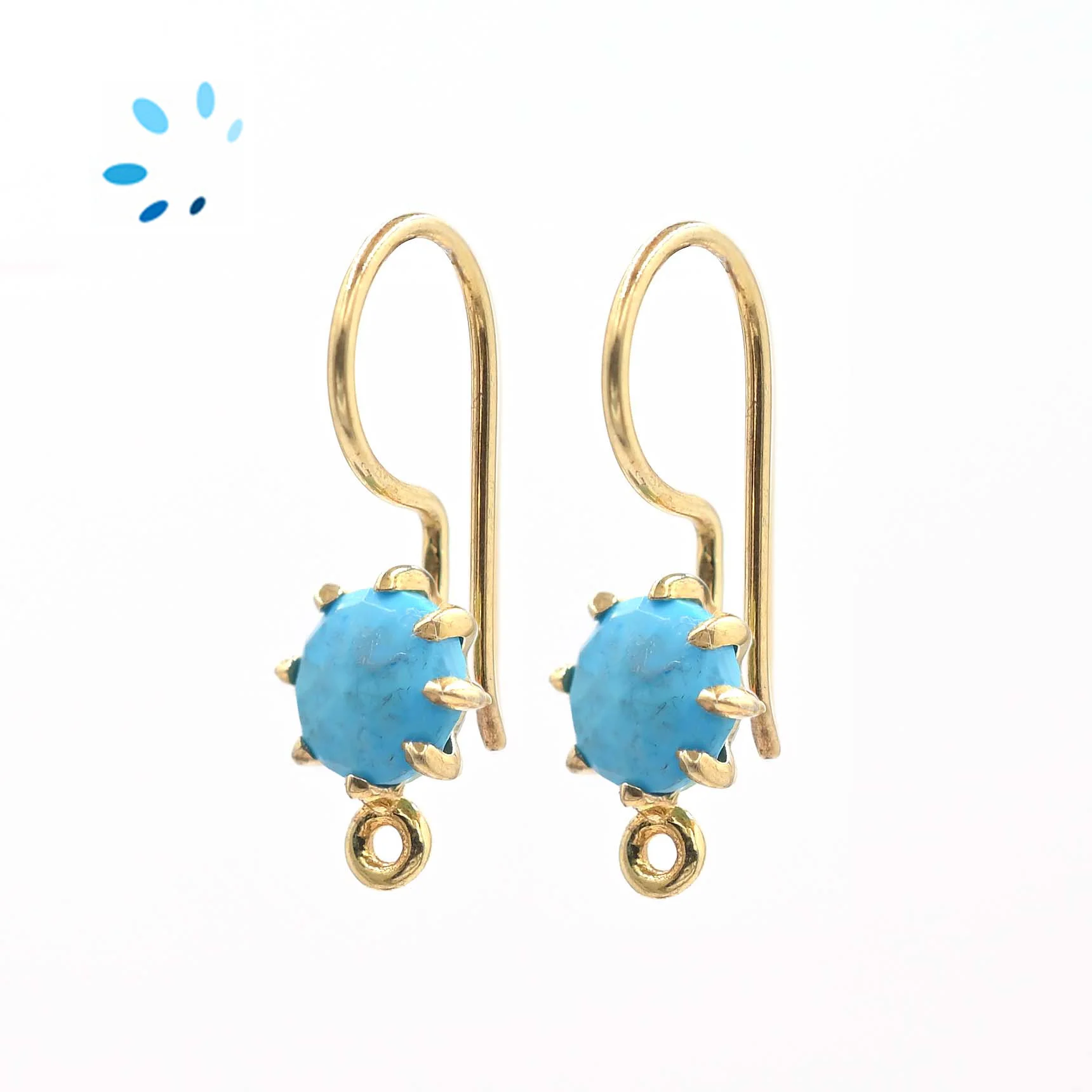 Sterling Silver 18k Gold Plated Prong-Set Turquoise French Hook Ear Wire with Charm Loop - 1 Pair