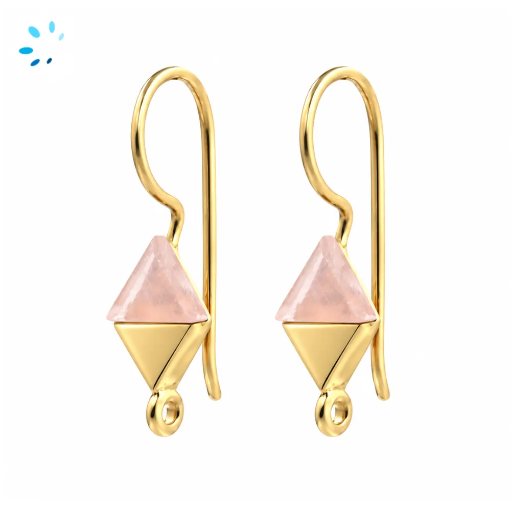 Sterling Silver 18k Gold Plated Rose Quartz Kite Shape French Hook Ear Wire with Charm Loop - 1 Pair