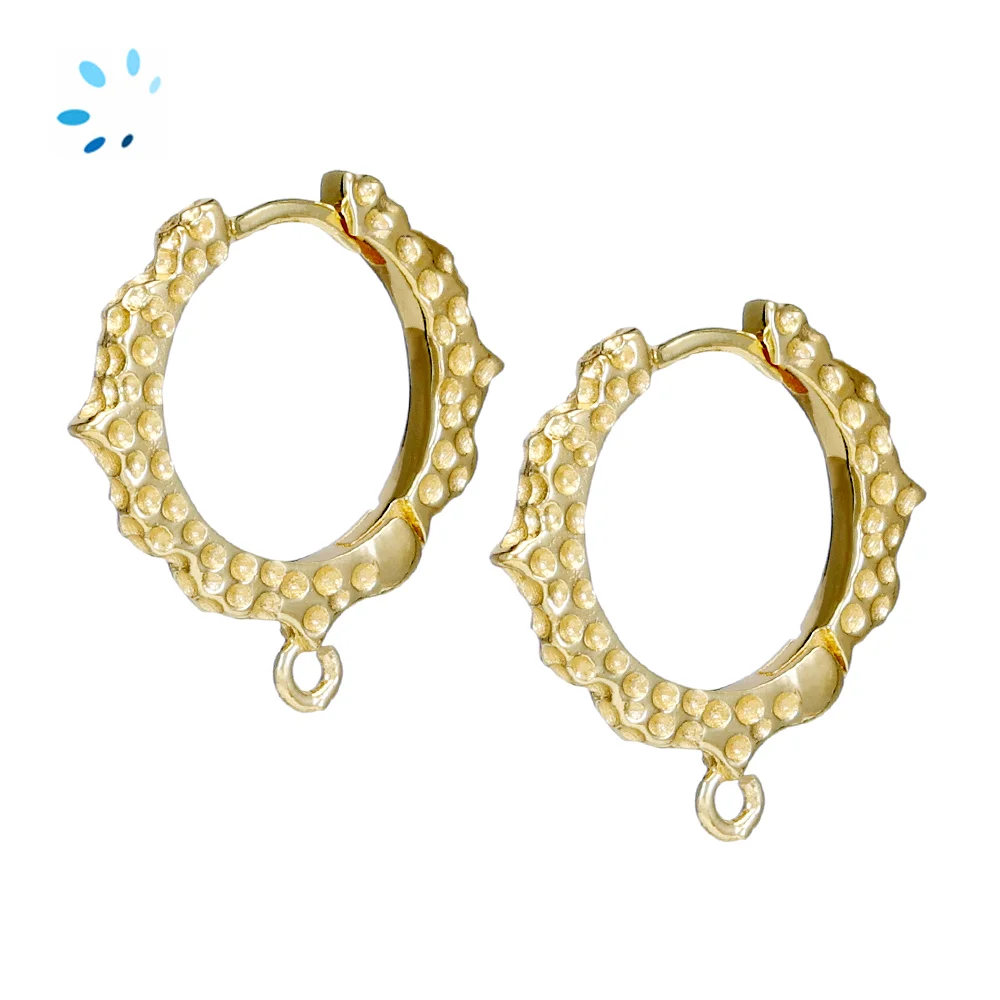 Sterling Silver 18k Gold Plated Scalloped Textured Huggie Hoop Earring Finding with Charm Loop - 1 Pair