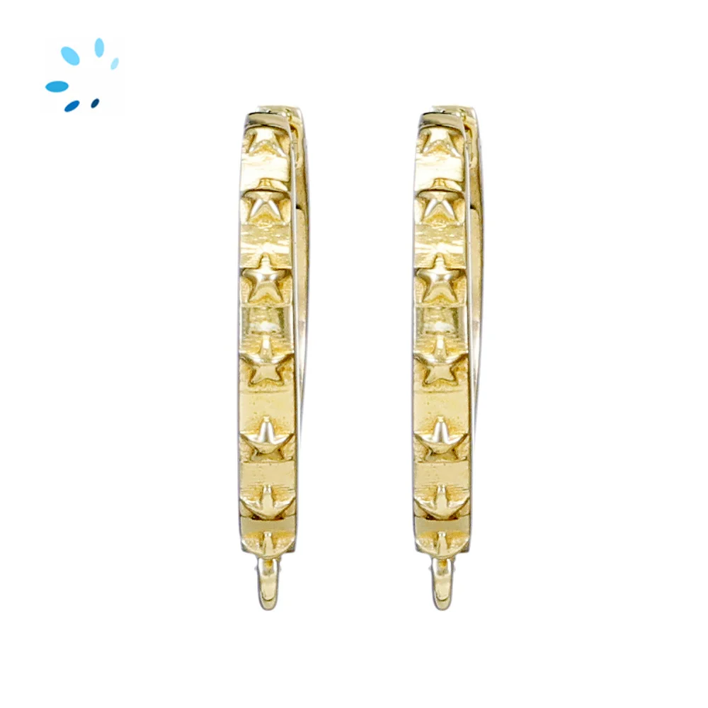 Sterling Silver 18k Gold Plated Star Motif Huggie Hoop Earring Finding with Charm Loop - 1 Pair