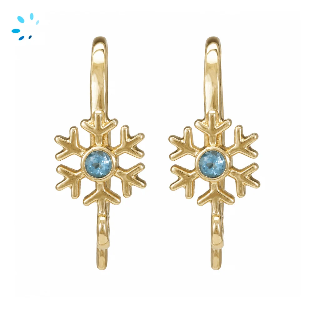 Sterling Silver 18k Gold Plated Swiss Blue Topaz Snowflake French Hook Ear Wire with Charm Loop - 1 Pair