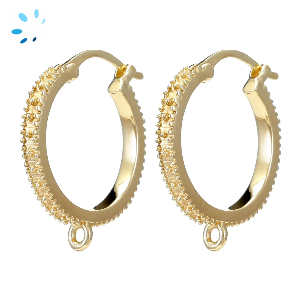 Sterling Silver 18k Gold Plated Textured Huggie Hoop Earring Finding with Charm Loop - 1 Pair