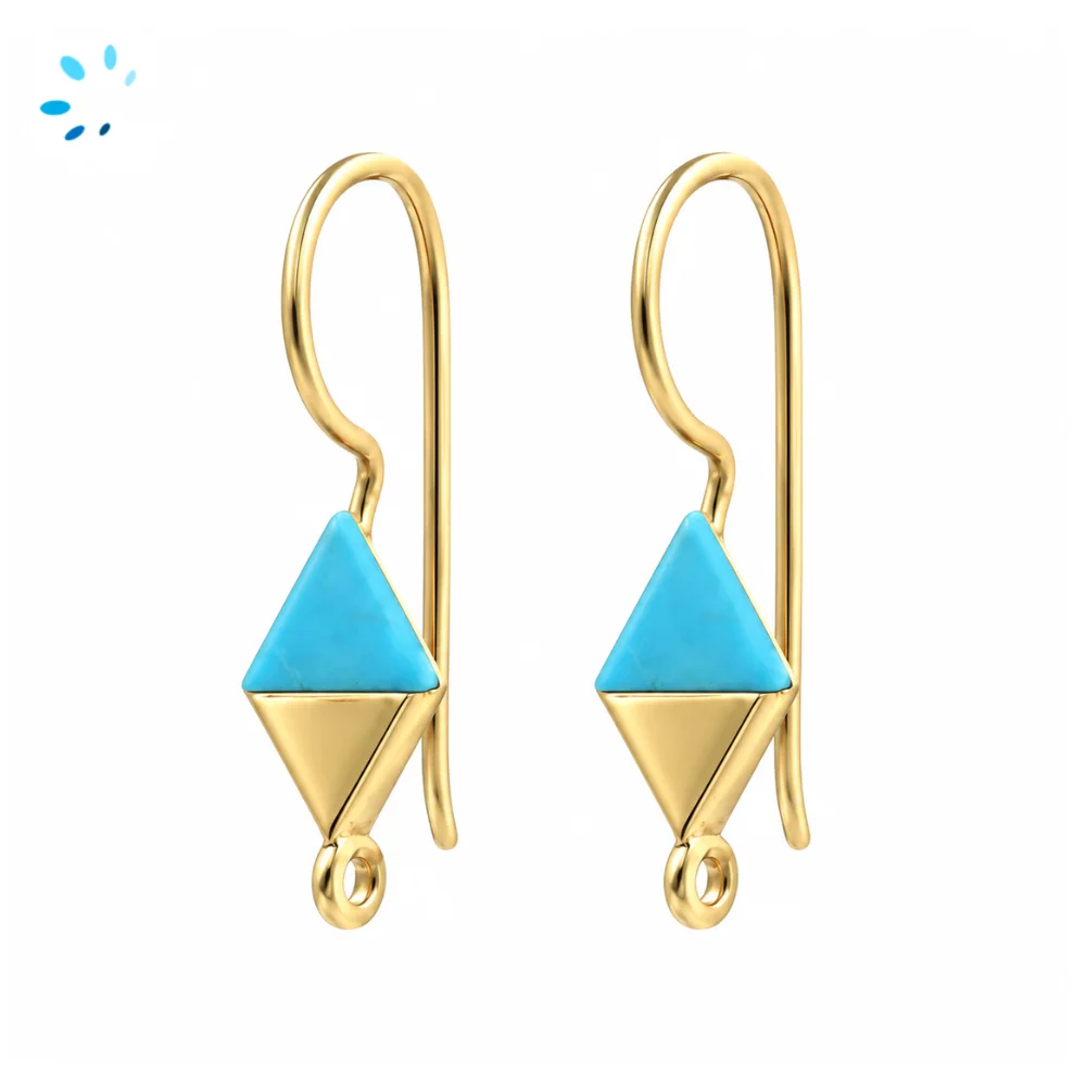 Sterling Silver 18k Gold Plated Turquoise Kite Shape French Hook Ear Wire with Charm Loop - 1 Pair