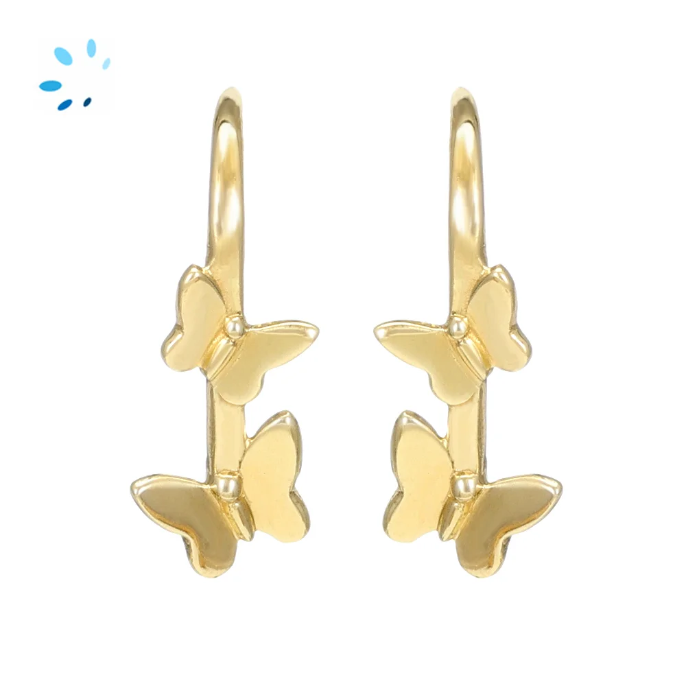 Sterling Silver 18k Gold Plated Twin Butterfly French Hook Ear Wire with Charm Loop - 1 Pair