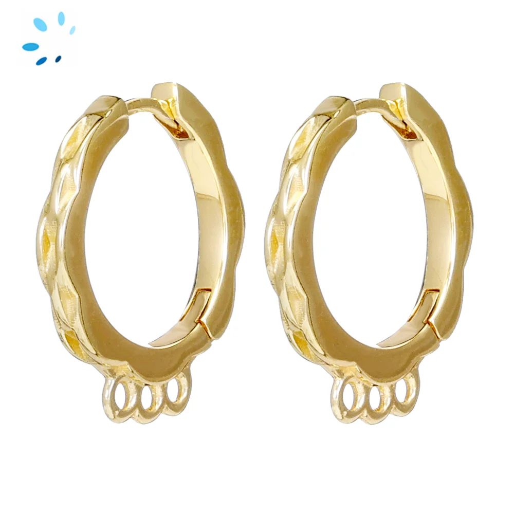 Sterling Silver 18k Gold Plated Wavy Edge Earring Finding with 3 Charm Loops - 1 Pair