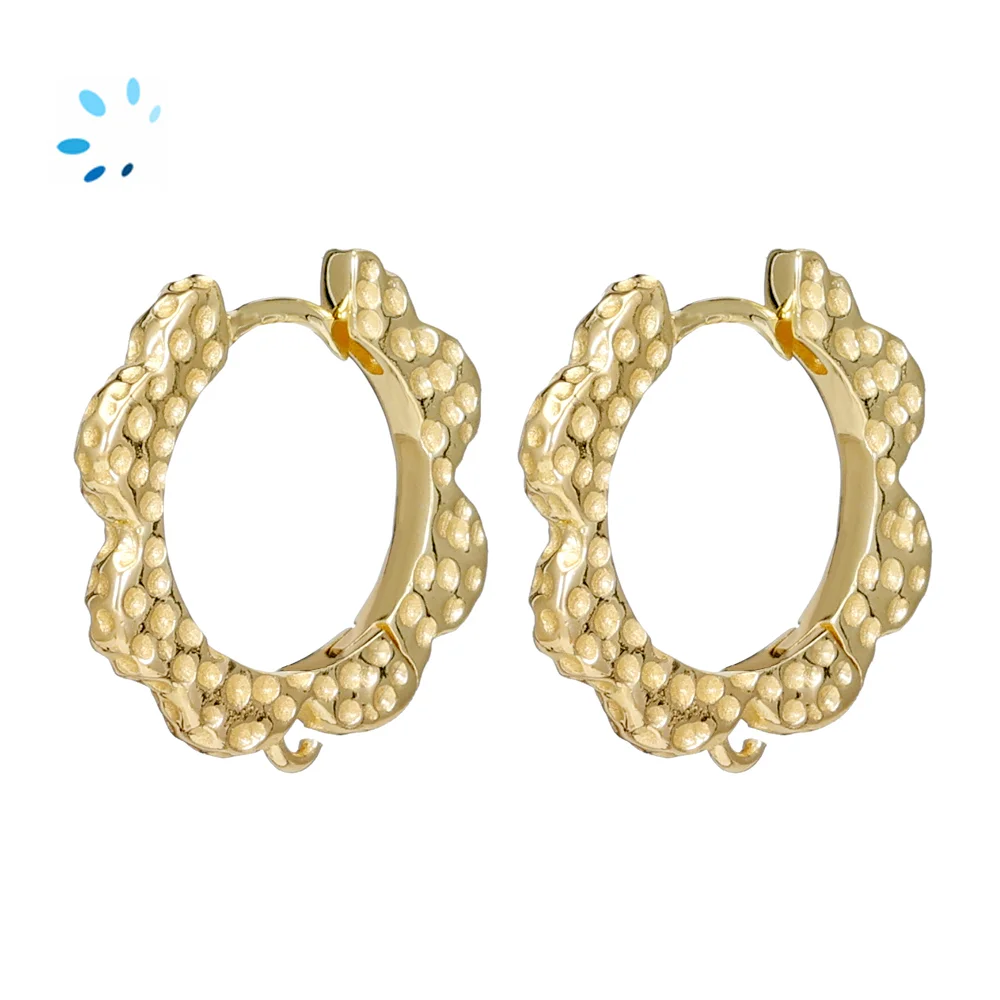 Sterling Silver 18k Gold Plated Wavy Hammered Huggie Hoop Earring Finding with Charm Loop - 1 Pair