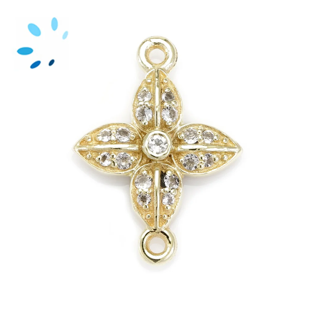 Sterling Silver 18k Gold Plated White Topaz Flower Connector Finding - 1 Piece