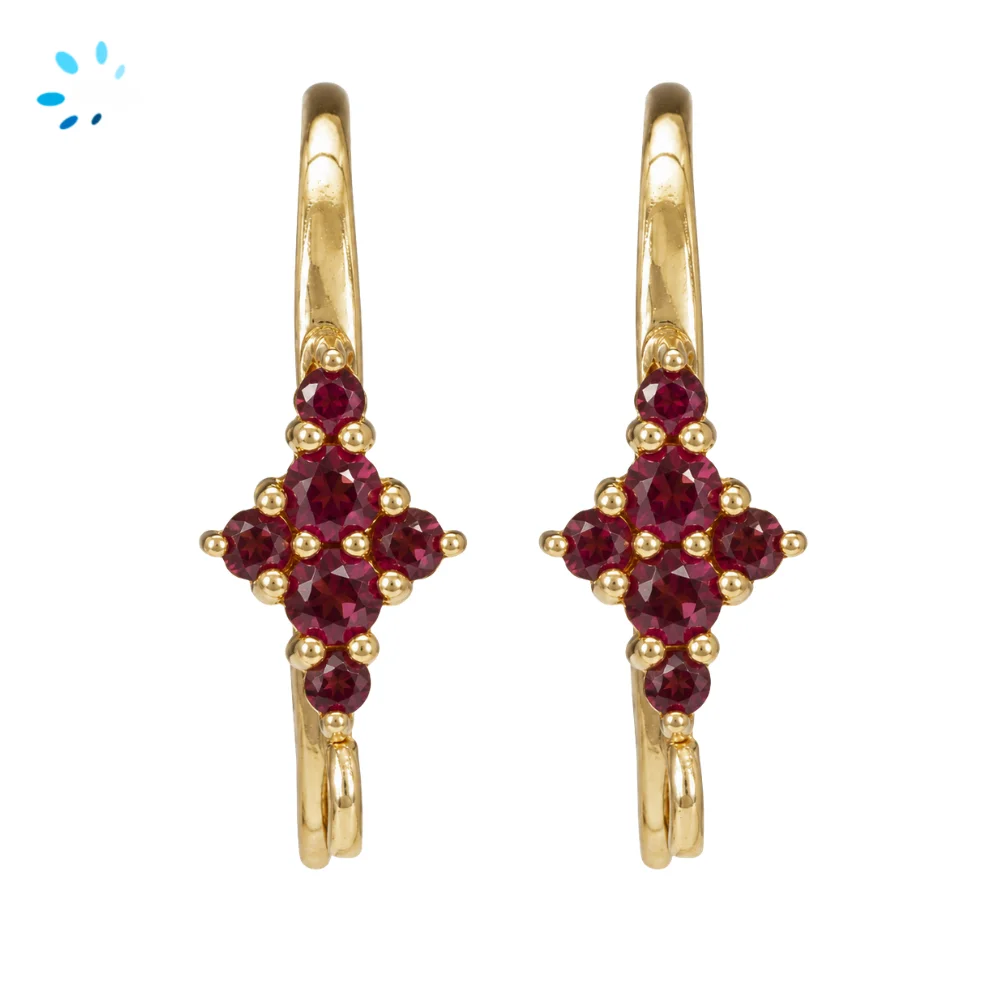 Sterling Silver Gold Plated Rhodolite Garnet Cluster French Hook Ear Wire with Charm Loop - 1 Pair