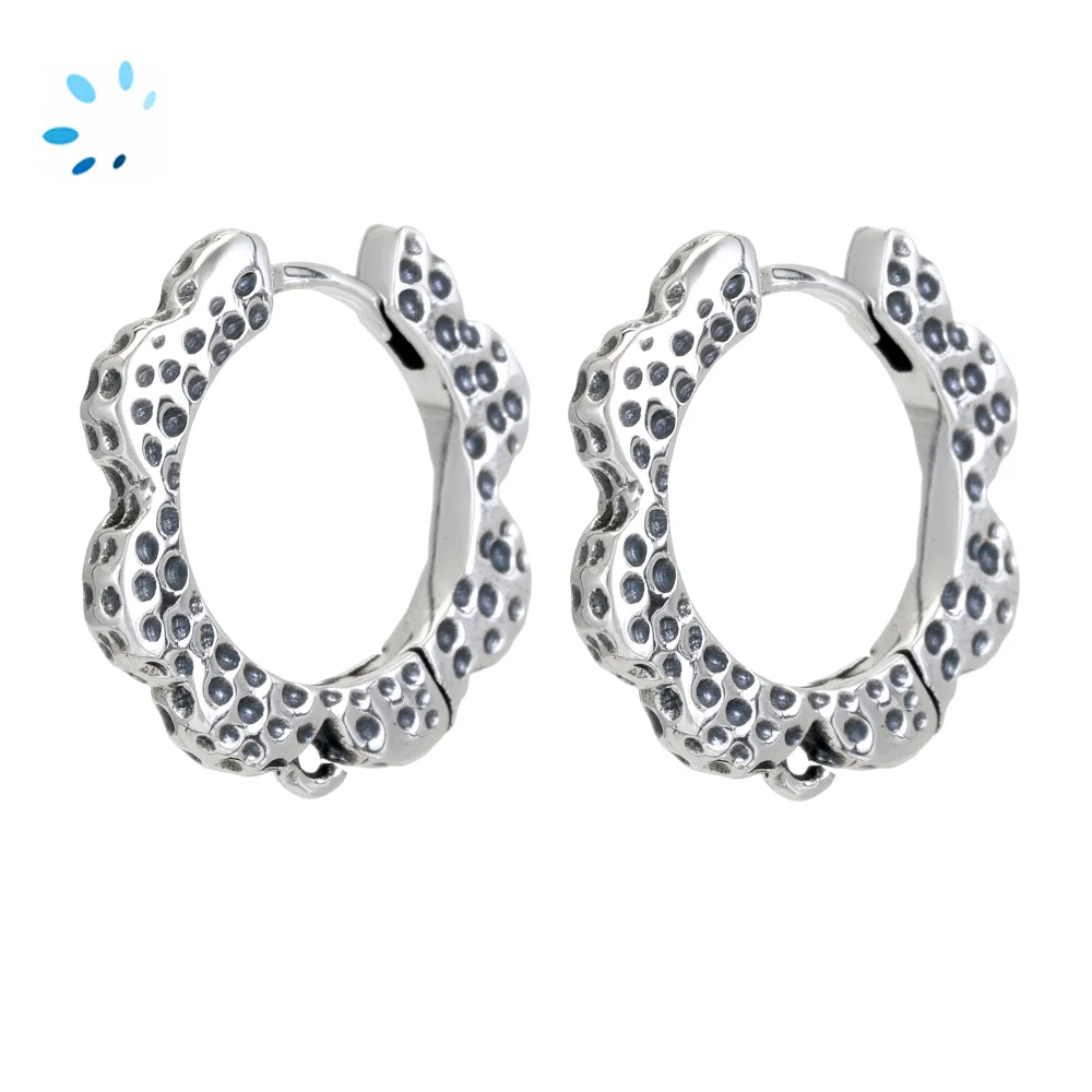 Sterling Silver Oxidized Plated Wavy Hammered Huggie Hoop Earring Finding with Charm Loop - 1 Pair