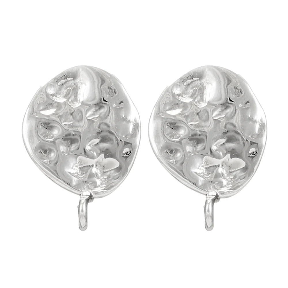 Sterling Silver Platinium Plated Organic Shape Hammered Earring Finding with Charm Loop - 1 Pair