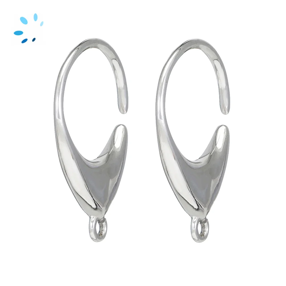 Sterling Silver Platinum Plated Curved Abstract Huggie Hoop Earring Finding with Charm Loop - 1 Pair