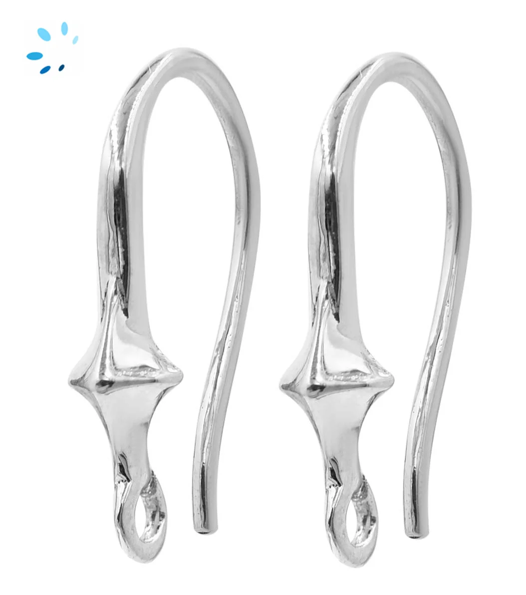 Sterling Silver Platinum Plated Diamond Shape French Hook Ear Wire with Charm Loop - 1 Pair