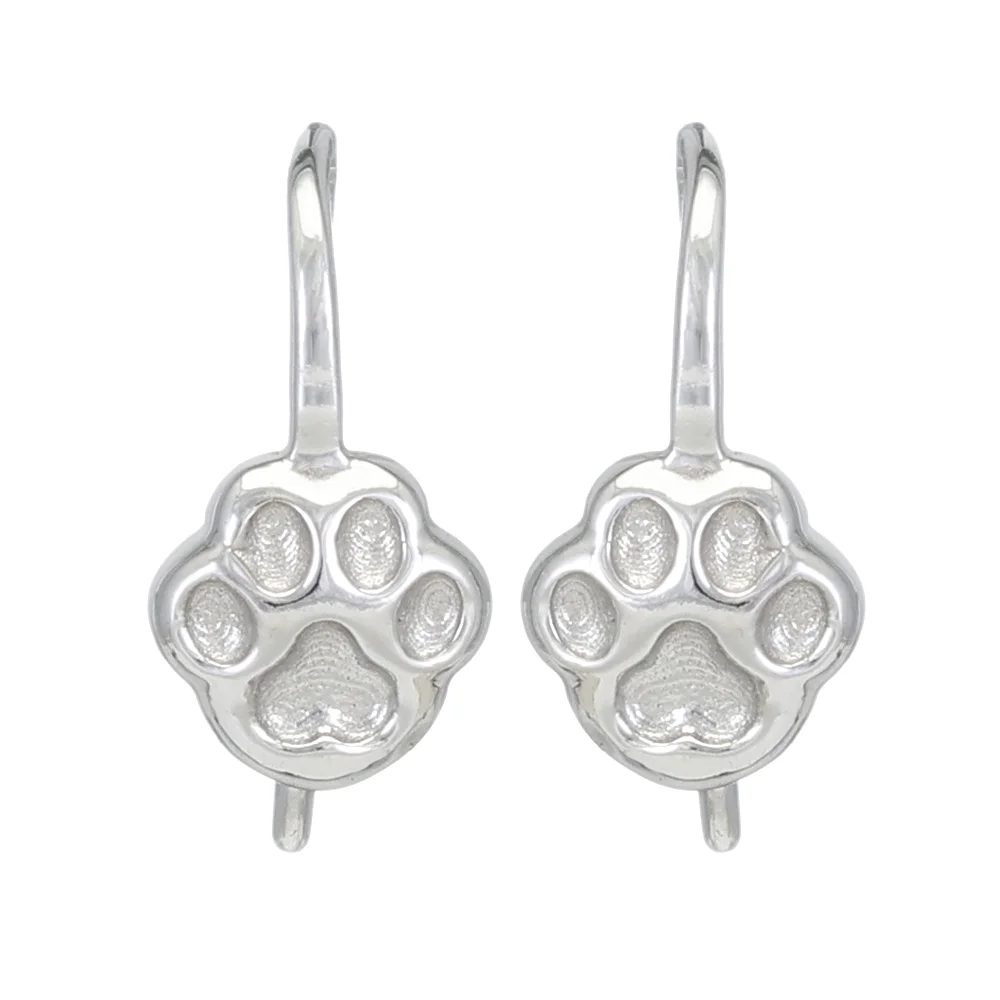 Sterling Silver Platinum Plated Dog Paw Print French Hook Ear Wire with Charm Loop - 1 Pair