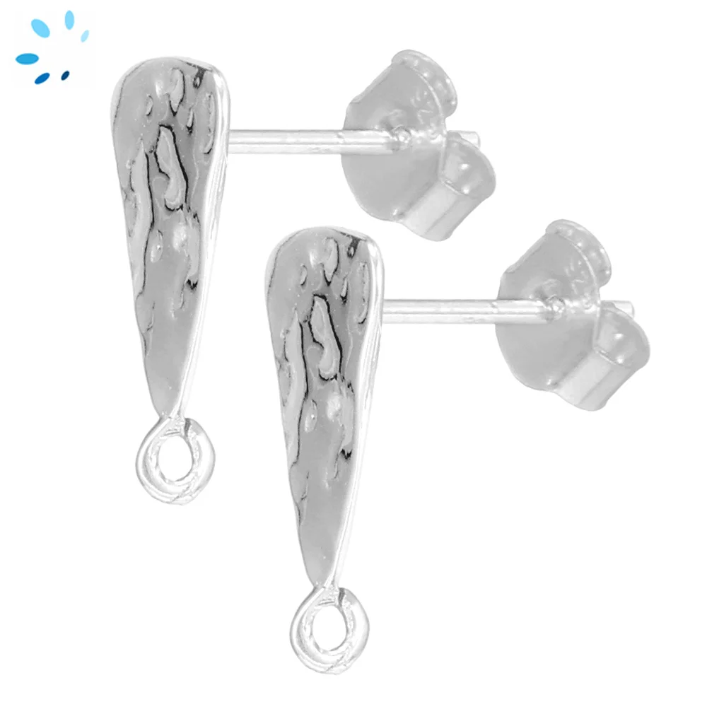 Sterling Silver Platinum Plated Hammered Triangle Earring Finding with Charm Loop - 1 Pair