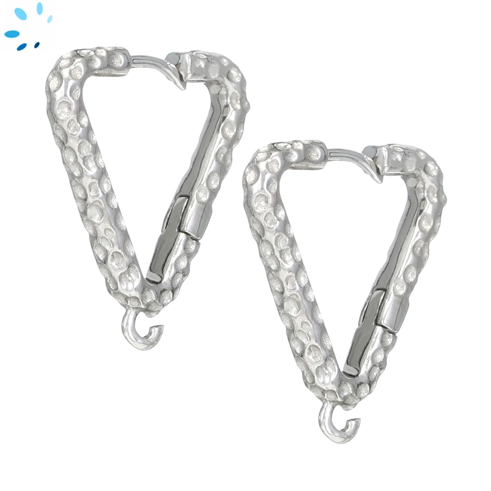 Sterling Silver Platinum Plated Hammered Triangle Huggie Hoop Earring Finding with Charm Loop - 1 Pair