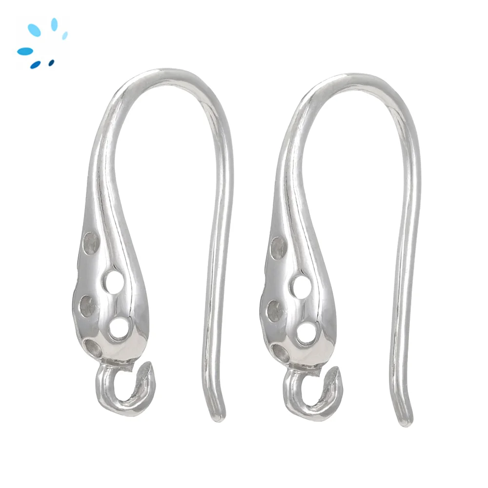 Sterling Silver Platinum Plated Openwork French Hook Ear Wire with Charm Loop - 1 Pair