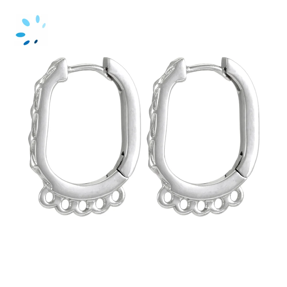 Sterling Silver Platinum Plated Quilted Huggie Hoop Earring Finding with 5 Charm Loops - 1 Pair