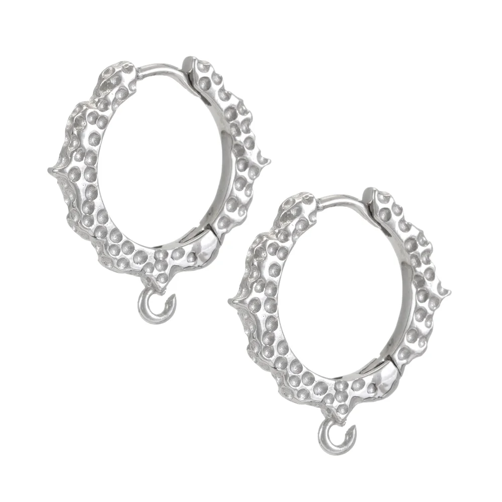 Sterling Silver Platinum Plated Scalloped Textured Huggie Hoop Earring Finding with Charm Loop - 1 Pair