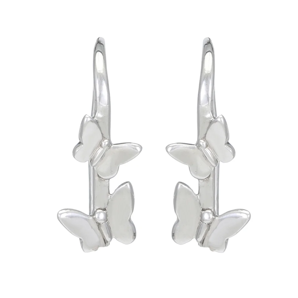 Sterling Silver Platinum Plated Twin Butterfly French Hook Ear Wire with Charm Loop - 1 Pair