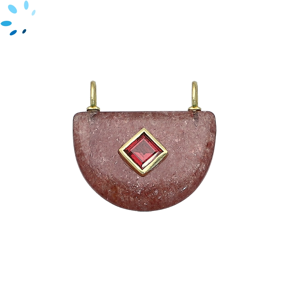 Strawberry Quartz & Garnet Fancy Shape Inlay Pendant Charm 24x16mm - 18k Gold Plated Sterling Silver