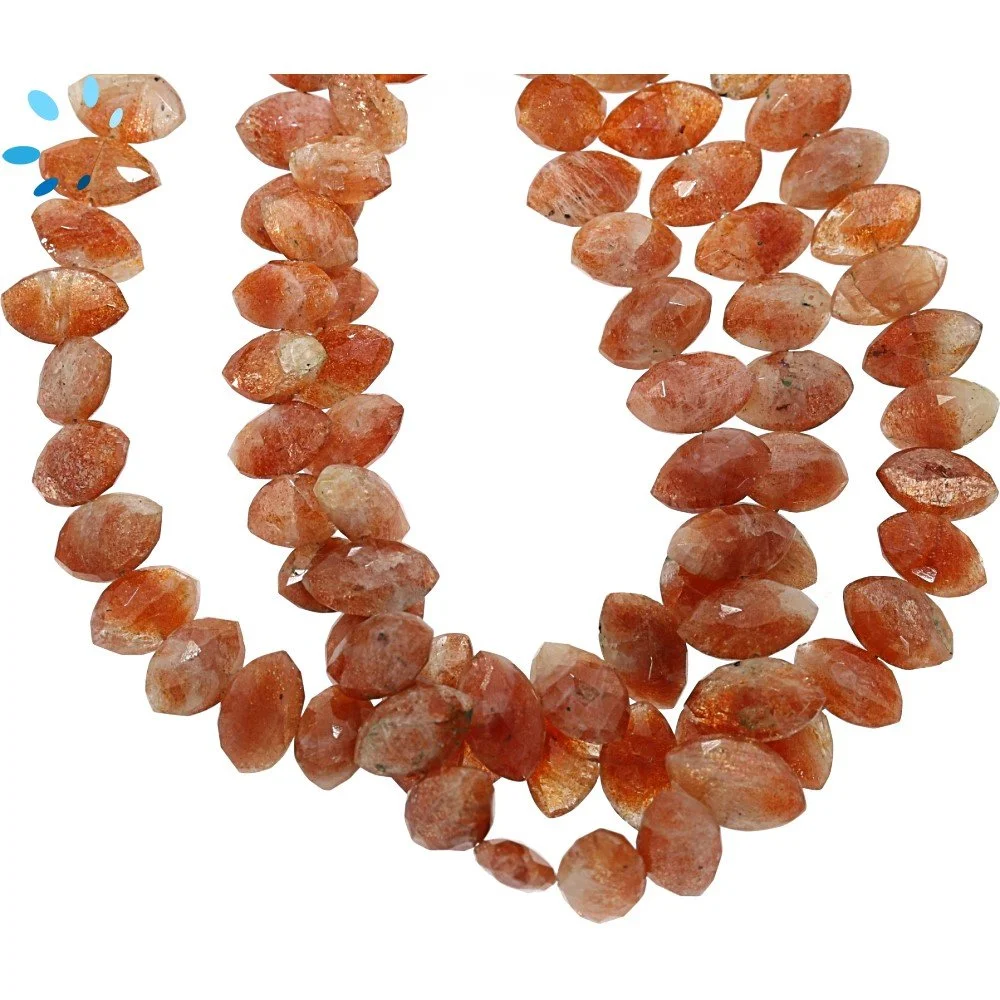 Sunstone Faceted Marquise Center Drilled Beads 11x6mm - 8 Inch Strand