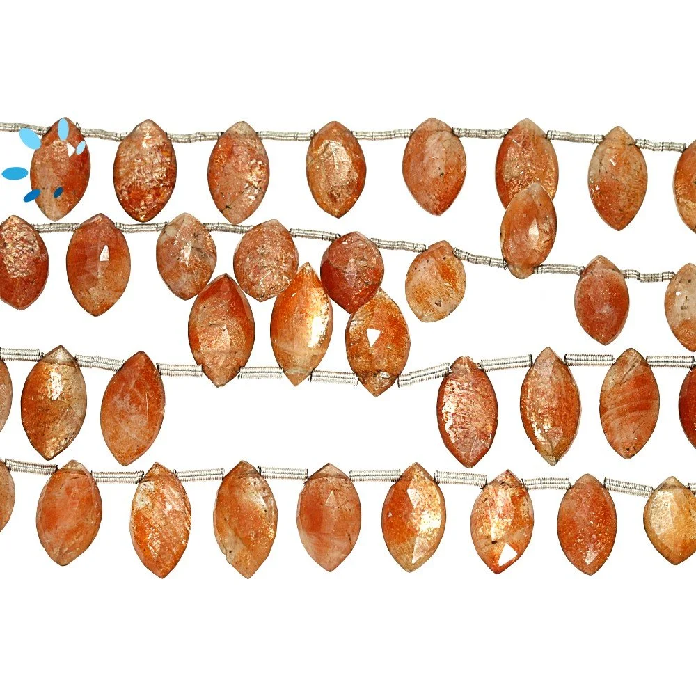 Sunstone Faceted Marquise Top Drilled Beads 12x7-14x8mm - 8 Inch Strand