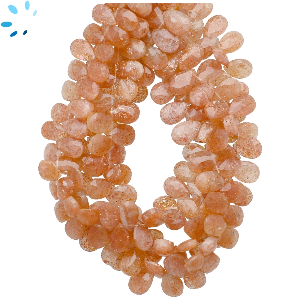 Sunstone Faceted Pear Top Drilled Beads 9x6-10x7mm - 8 Inch Strand