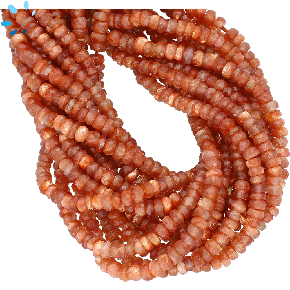 Sunstone Faceted Rondelle Center Drilled Beads 4mm - 14 Inch Strand