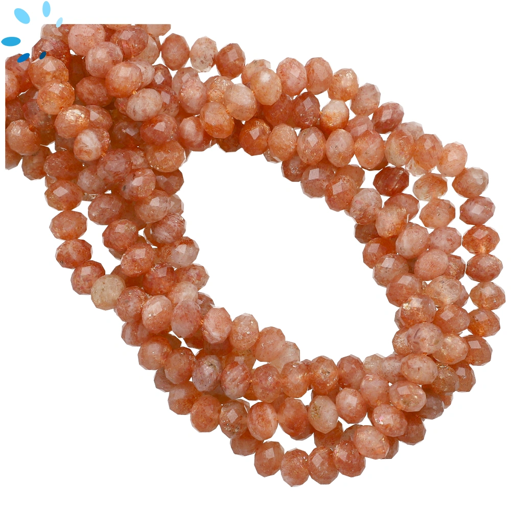 Sunstone Faceted Rondelle Center Drilled Beads 7mm - 16 Inch Strand