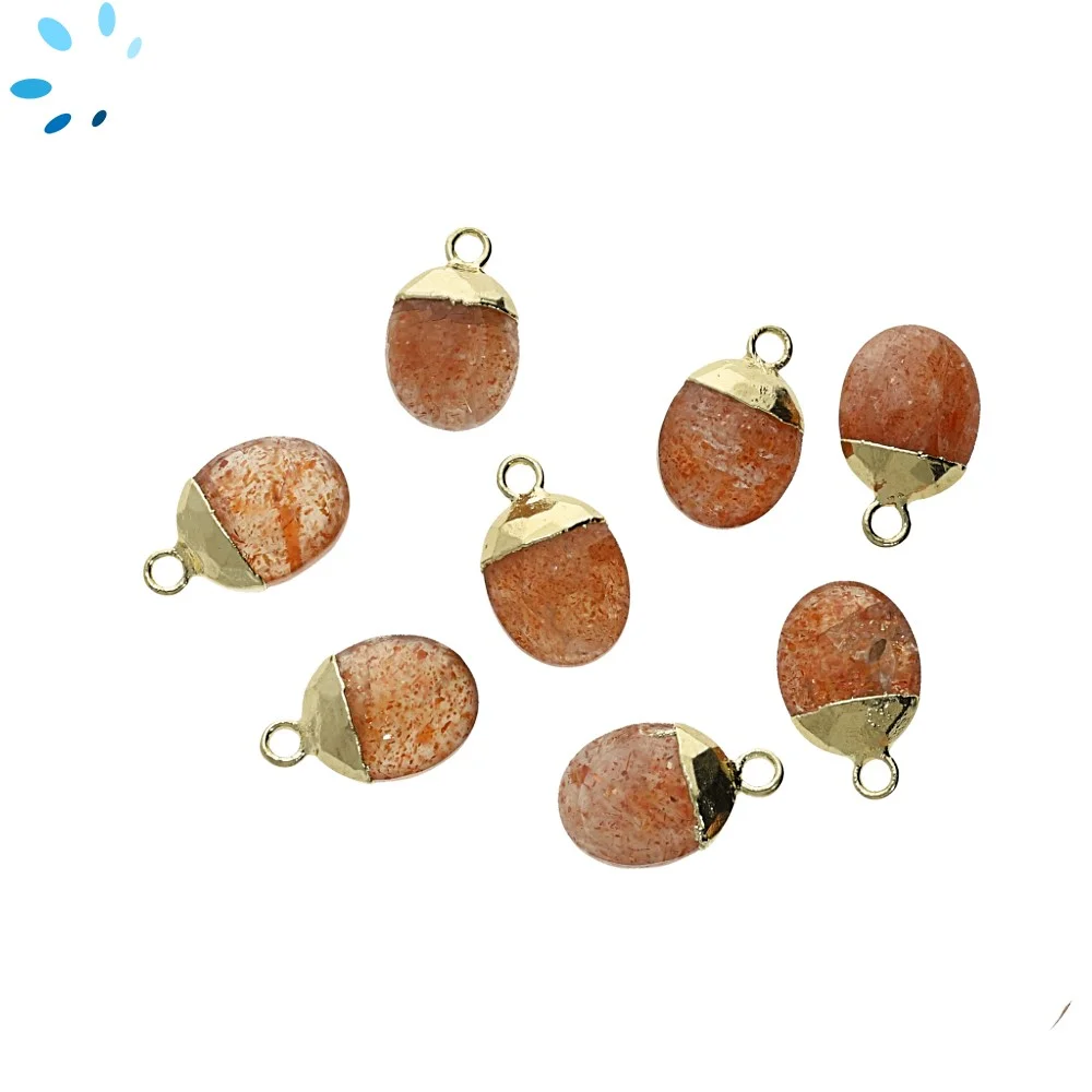 Sunstone Oval Charm Pendant 10x8mm 18k Gold Electroplated - Set of 4