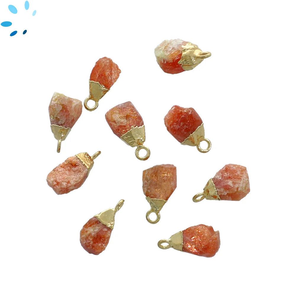 Sunstone Rough Pendant Charm 8x5 - 10x7mm 18k Gold Electroplated - Set of 4