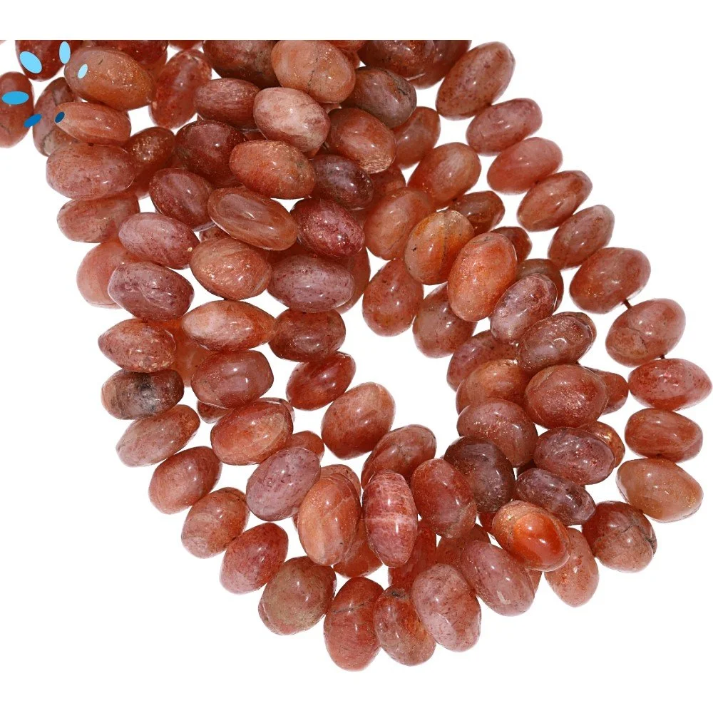 Sunstone Smooth Button Center Drilled Beads 8mm - 14 Inch Strand