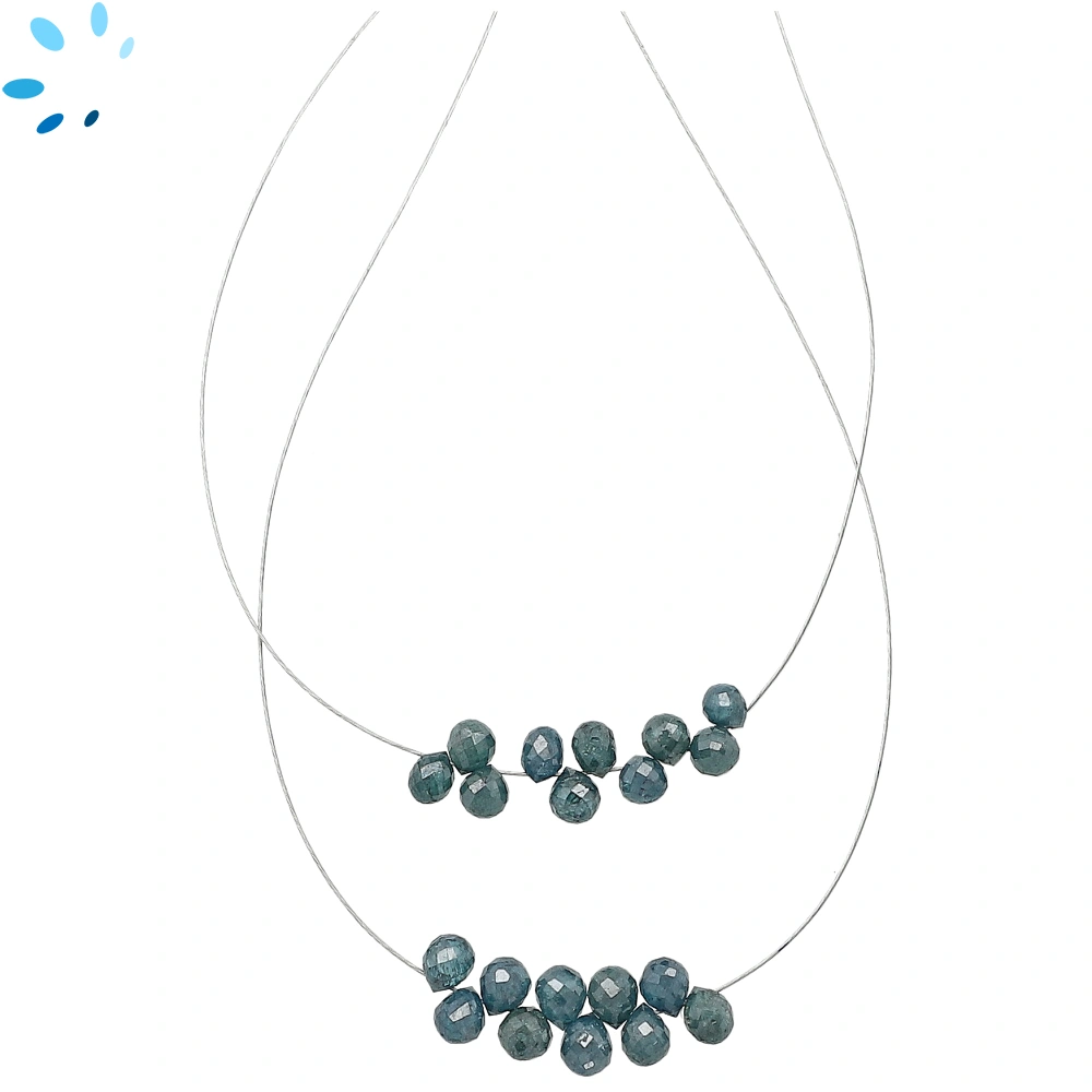 Teal Blue Diamond Faceted Top Drilled Drop Beads 3x3mm - 1.5 Inch Strand