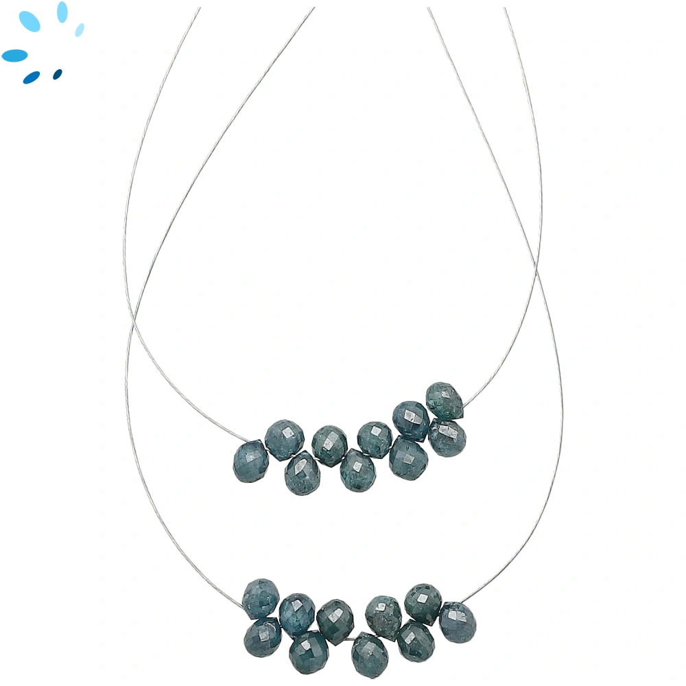 Teal Blue Diamond Faceted Top Drilled Drop Beads 3x3mm-4x3mm - 1.5 Inch Strand