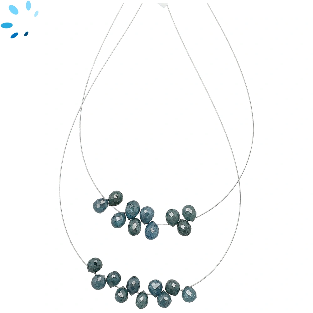 Teal Blue Diamond Faceted Top Drilled Drop Beads 4x3mm - 1.5 Inch Strand