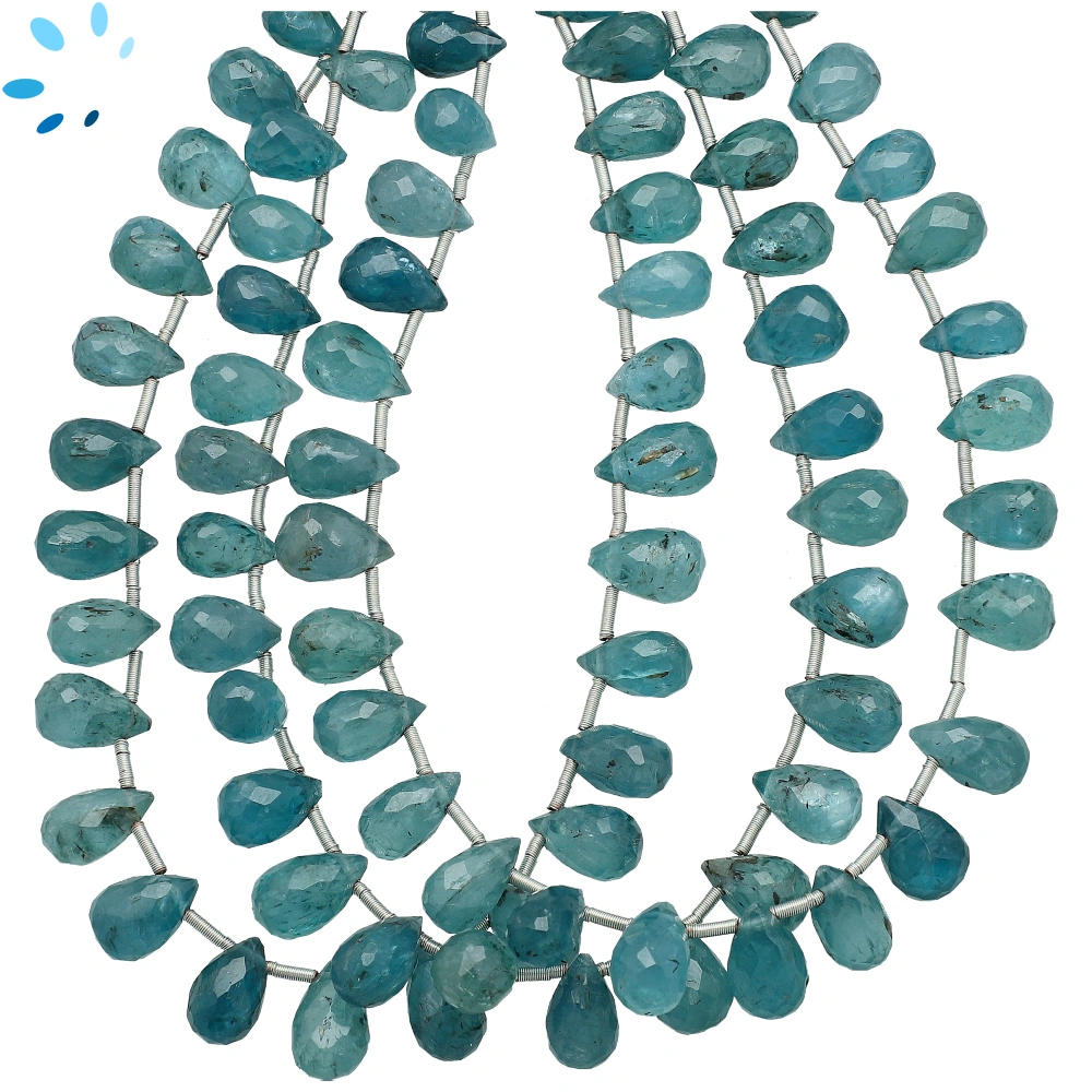 Teal Blue Kyanite Faceted Drop Top Drilled Beads 9x5mm - 8 Inch Strand