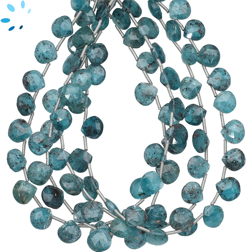Teal Blue Kyanite Faceted Heart Top Drilled Beads 9mm - 8 Inch Strand