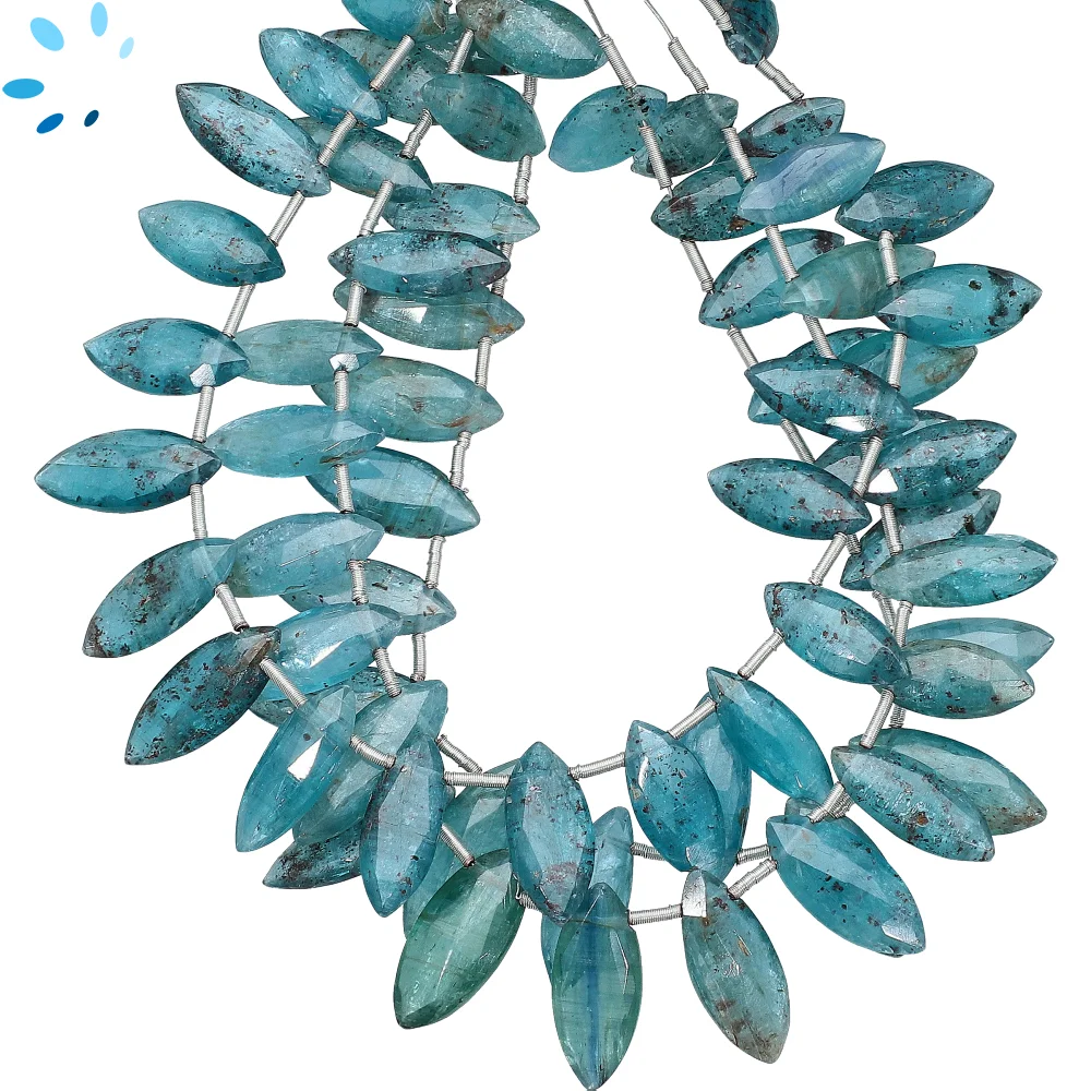 Teal Blue Kyanite Faceted Marquise Top Drilled Beads 14x6 - 20x7mm - 8 Inch Strand