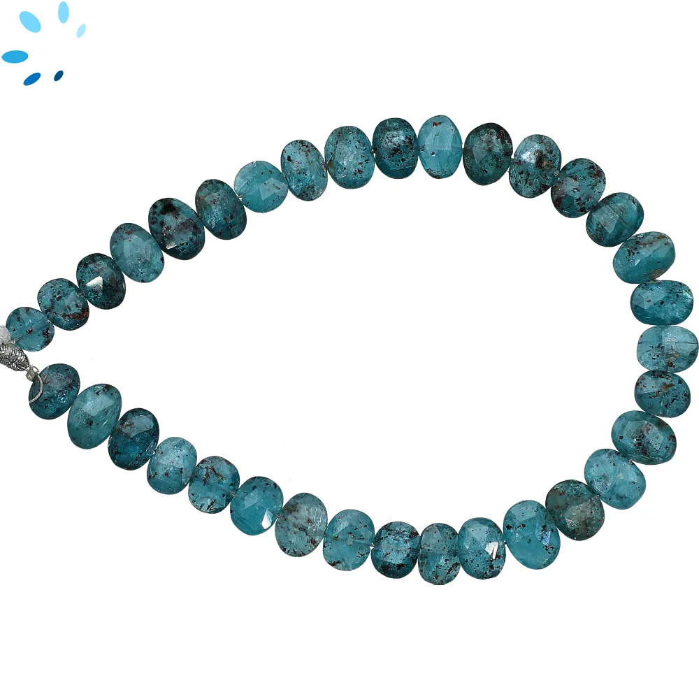 Teal Blue Kyanite Faceted Oval Center Drilled Beads 9x7mm - 8 Inch Strand
